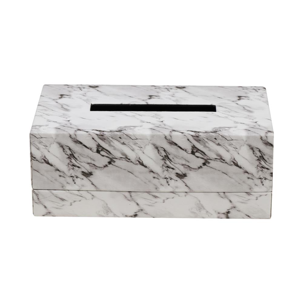 กล่องทิชชูแผ่น PVC KAN LEATHER MARBLE สีขาว