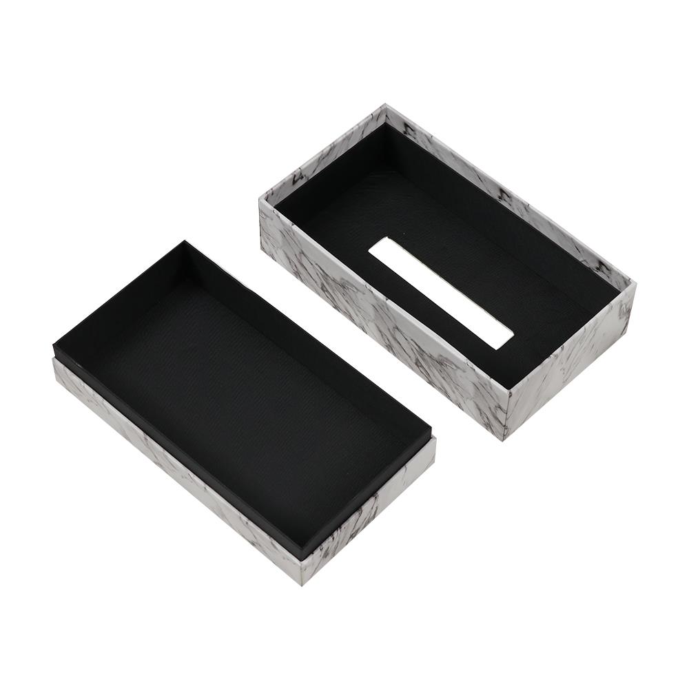 กล่องทิชชูแผ่น PVC KAN LEATHER MARBLE สีขาว