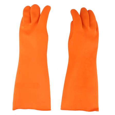 ถุงมือยางอุตสาหกรรม STRONGMAN 16 นิ้ว L สีส้ม_0