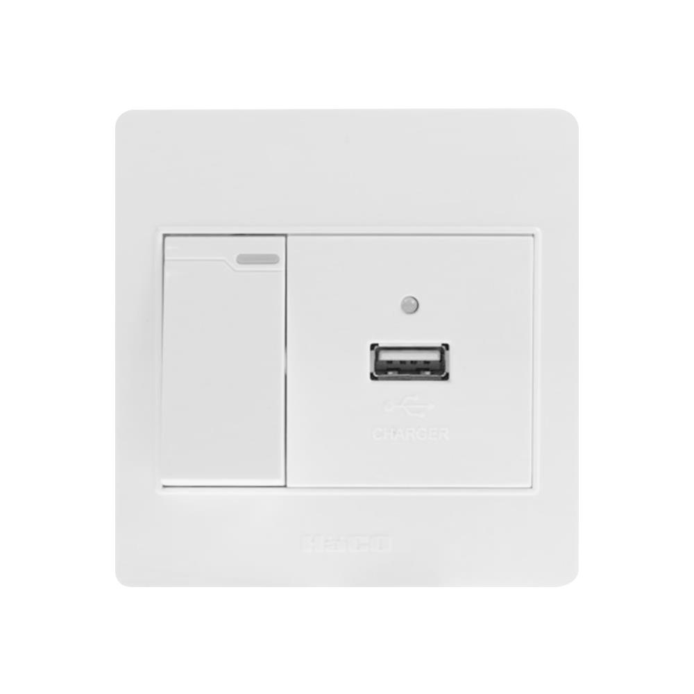 ชุดสวิตซ์พร้อมเต้ารับ 1 USB HACO M3N USB2S 2 แอมแปร์ สีขาว