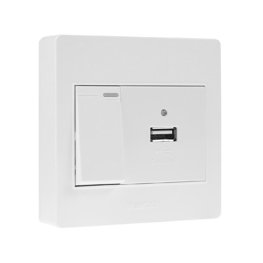 ชุดสวิตซ์พร้อมเต้ารับ 1 USB HACO M3N USB2S 2 แอมแปร์ สีขาว