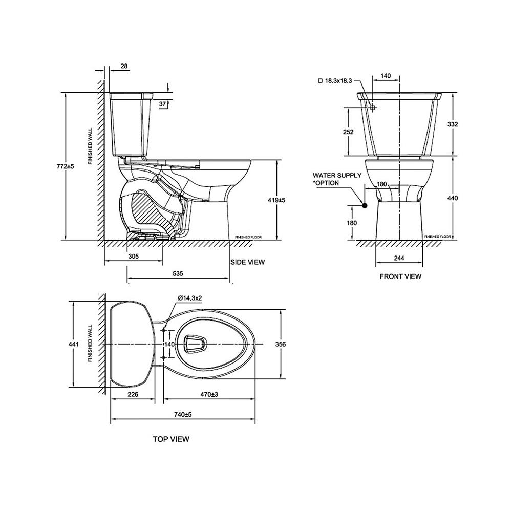 สุขภัณฑ์ 2 ชิ้น AMERICAN STANDARD TF-2588SC-WT-0 4.8 ลิตร สีขาว