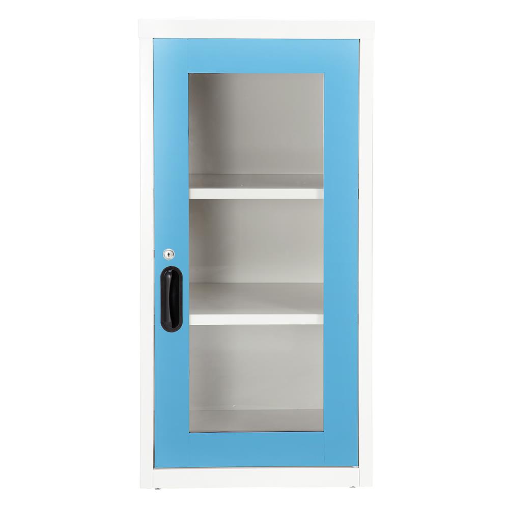 ตู้เหล็กบานเปิดกระจก KIOSK UDB-2 สีขาว/ฟ้า