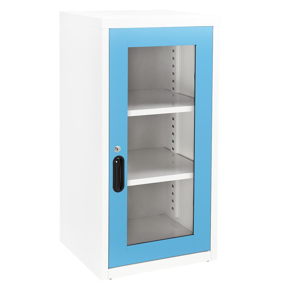 ตู้เหล็กบานเปิดกระจก KIOSK UDB-2 สีขาว/ฟ้า