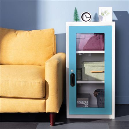 ตู้เหล็กบานเปิดกระจก KIOSK UDB-2 สีขาว/ฟ้า_3