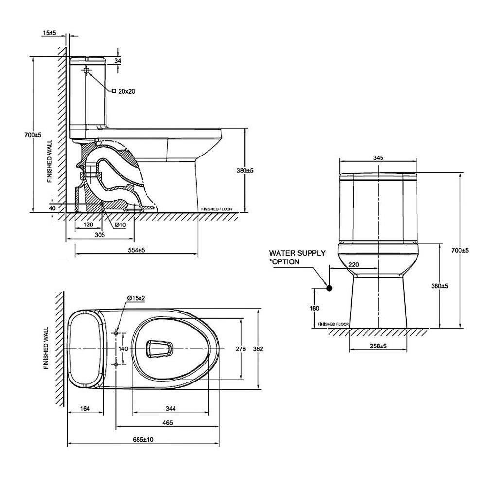 สุขภัณฑ์ 1 ชิ้น TF-2045SCP-WT-0 4.8L สีขาว