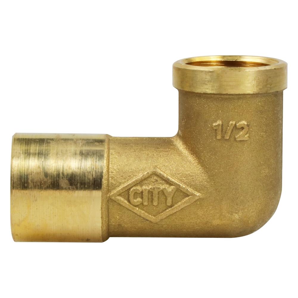 ข้องอยาว 90 เกลียวในเกลียวใน ทองเหลือง CITY 1/2 นิ้ว