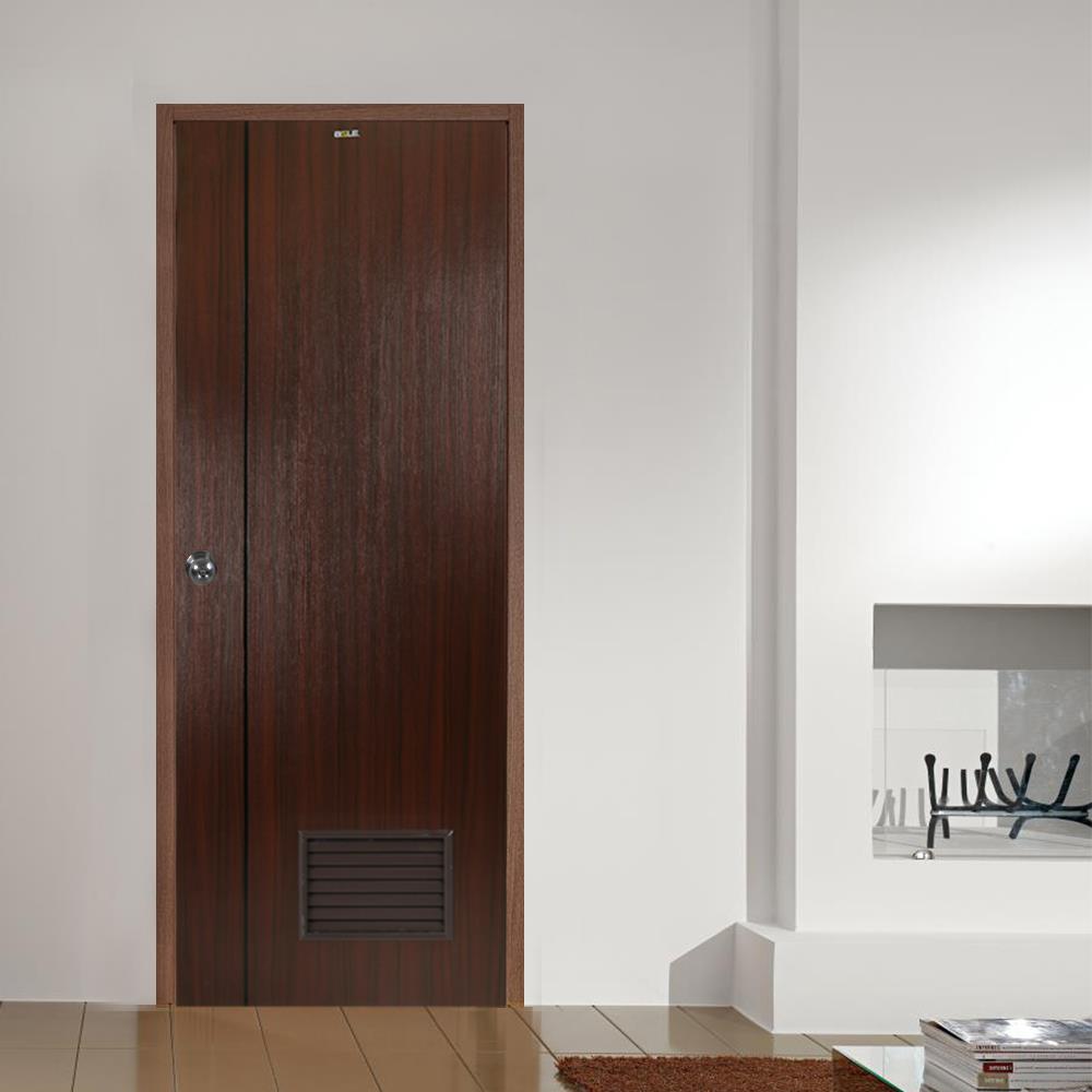 ประตูห้องน้ำ UPVC AZLE LT-05 เกล็ด 70X200 ซม. สีน้ำตาล-สีโอ๊ค เจาะลูกบิด