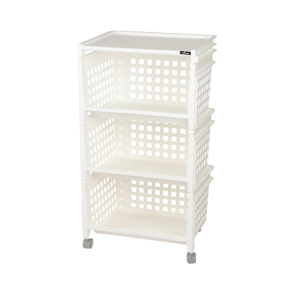 ชั้นวางของ 3 ชั้น มีล้อ DKW 42.8x33.5x79.3 ซม. สีขาว