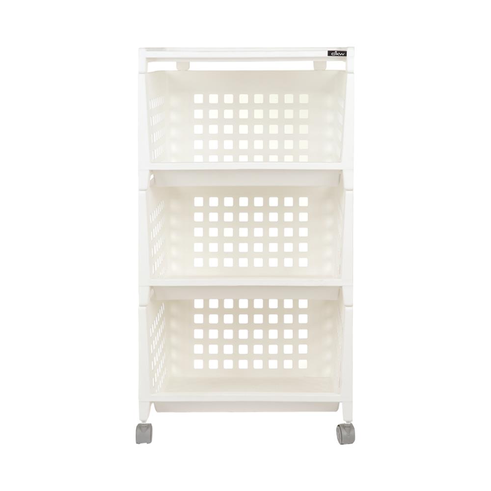 ชั้นวางของ 3 ชั้น มีล้อ DKW 42.8x33.5x79.3 ซม. สีขาว