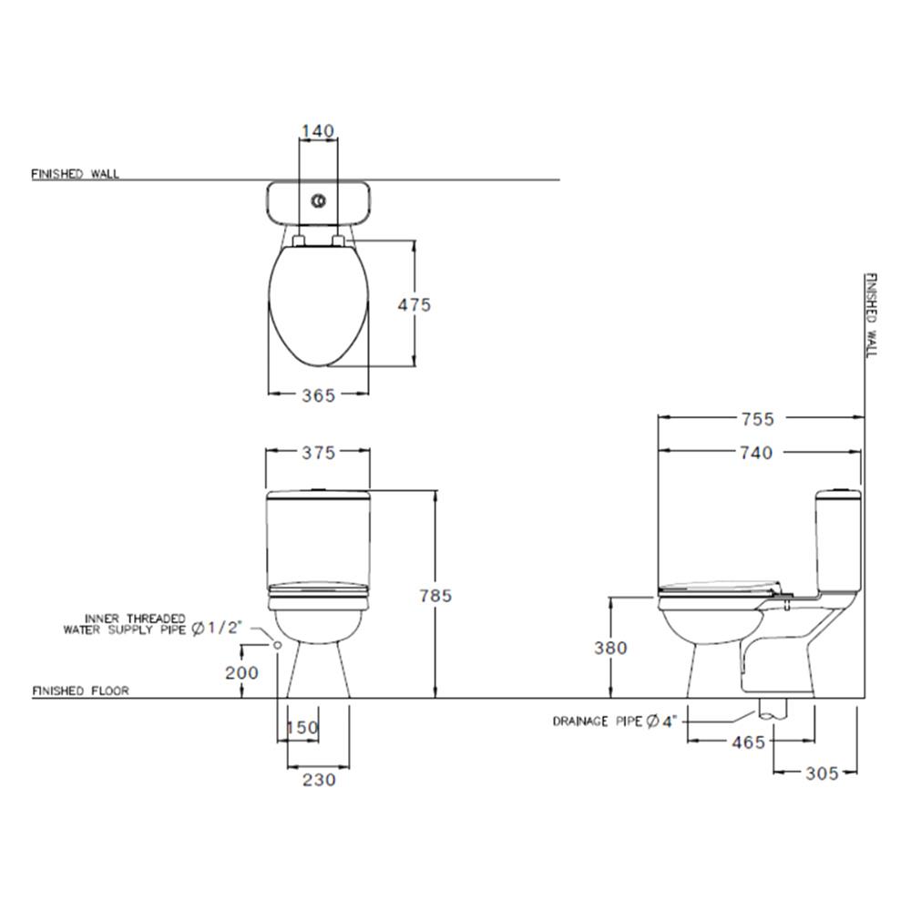 สุขภัณฑ์ 2 ชิ้น COTTO C13440 3/4.5 ลิตร สีขาว