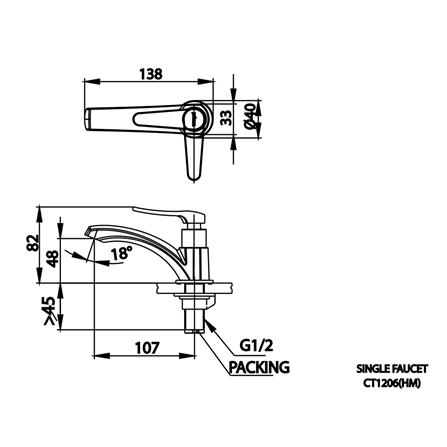 ก๊อกอ่างล้างหน้าเดี่ยว COTTO CT1206(HM) สีโครม_2