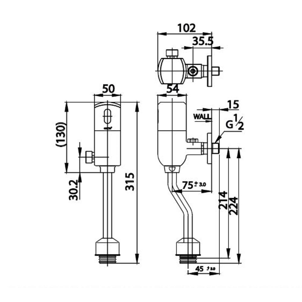ฟลัชวาล์วโถปัสสาวะชายท่อโค้ง COTTO CT4803S