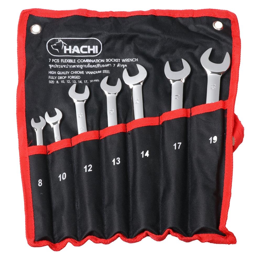 ชุดประแจปากตายลูกบล็อคปรับองศา HACHI 7 ชิ้น/ชุด