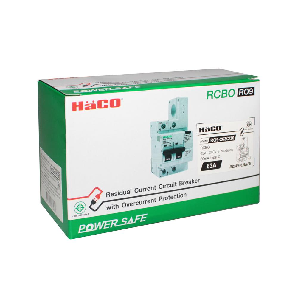 เมนเซอร์กิตเบรกเกอร์กันดูด/กันรั่ว 63 แอมป์ 1 เฟส HACO รุ่น R09