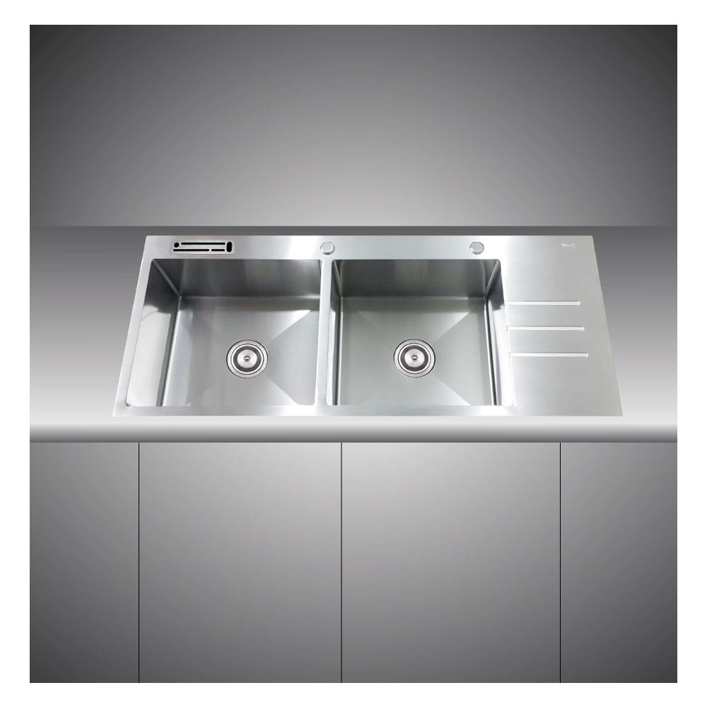 ซิงค์ฝังสแควร์ 2หลุม 1ที่พัก TECNOPLUS 2110 U.03 สเตนเลส