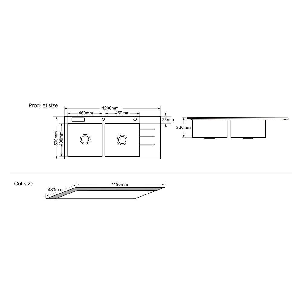 ซิงค์ฝังสแควร์ 2หลุม 1ที่พัก TECNOPLUS 2110 U.03 สเตนเลส