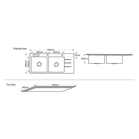 ซิงค์ฝังสแควร์ 2หลุม 1ที่พัก TECNOPLUS 2110 U.03 สเตนเลส_2