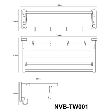 ชั้นวางพร้อมราว NOVABATH NVB-TW001 สีโครม_2