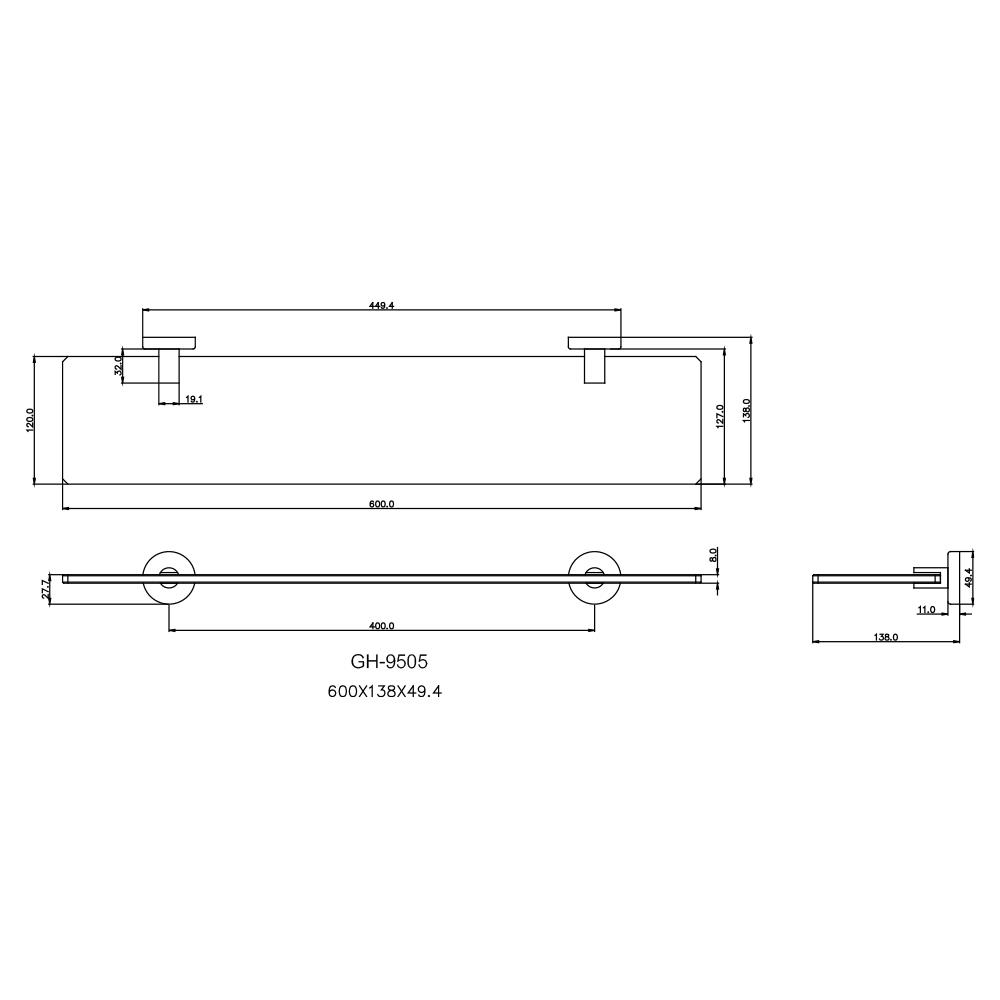 หิ้งกระจก WS GH-9505 สเตนเลส