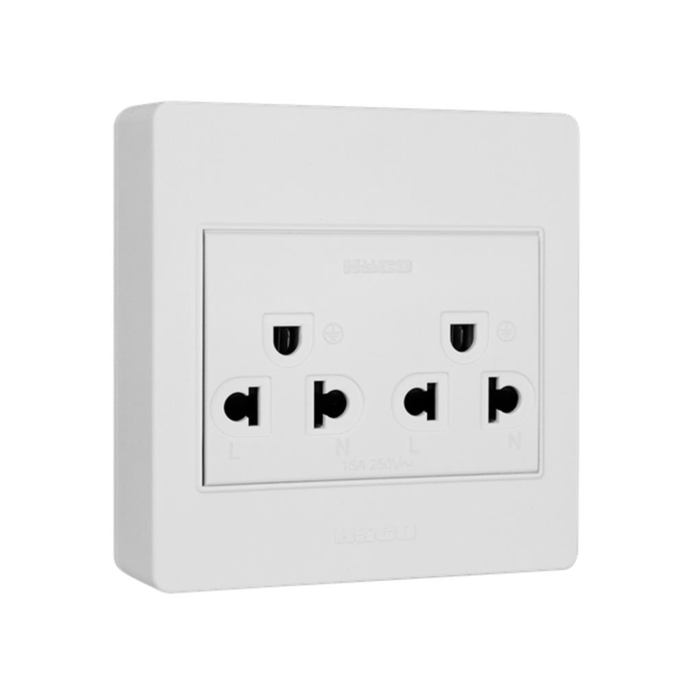 ชุดเต้ารับคู่ 3 ขา 2 ช่อง HACO M3N-E20 สีขาว