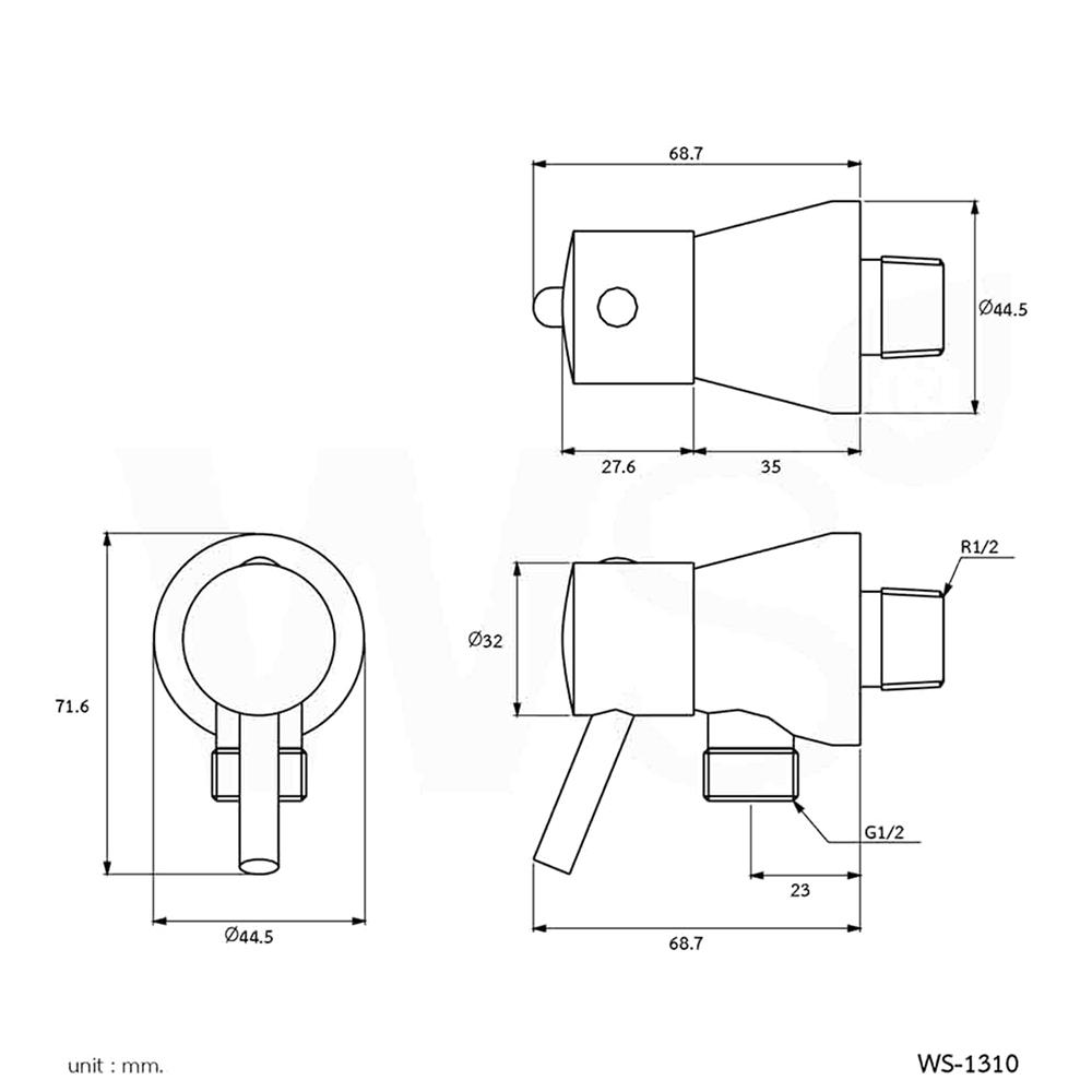 วาล์วฝักบัว 1 ทาง WS WS-1310 สีเงิน