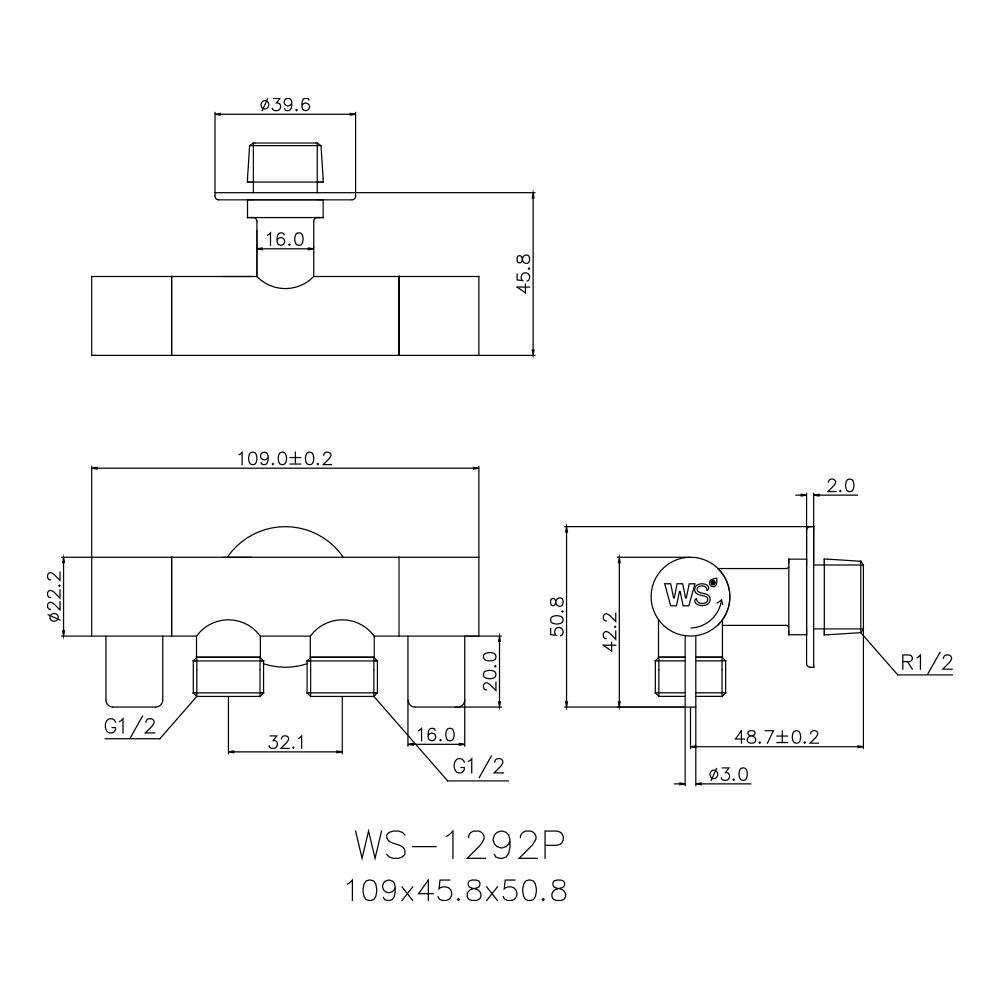 วาล์วฝักบัว 2 ทาง WS WS-1292P สีโครม