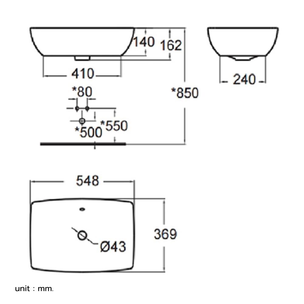 อ่างล้างหน้าวางบน AMERICAN STANDARD WP-F650-WT สีขาว
