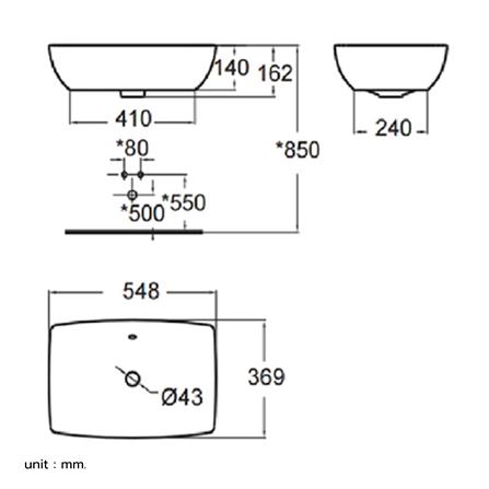 อ่างล้างหน้าวางบน AMERICAN STANDARD WP-F650-WT สีขาว_2