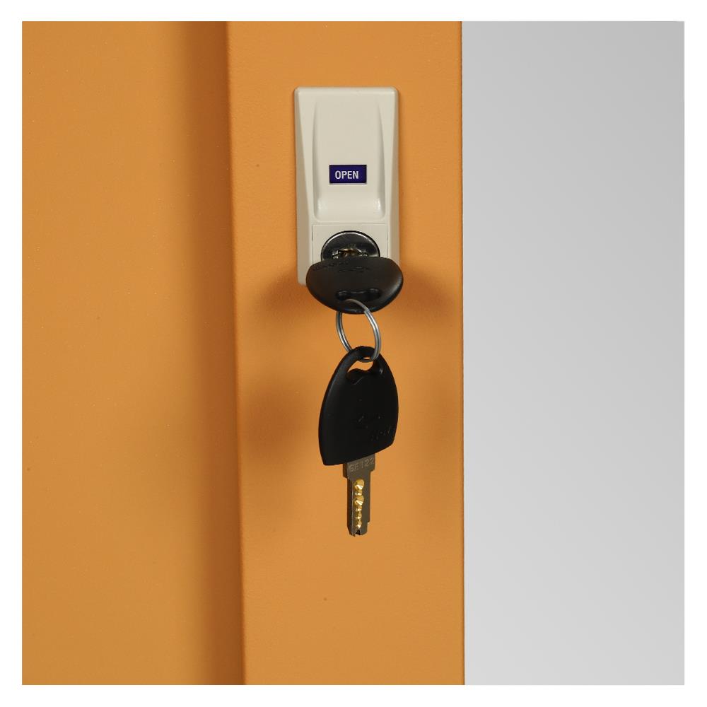 ตู้เสื้อผ้าเหล็กบานเลื่อนผสมกระจกเงา LUCKY WORLD KVS-126K-EG 118.8 ซม. สีน้ำตาล