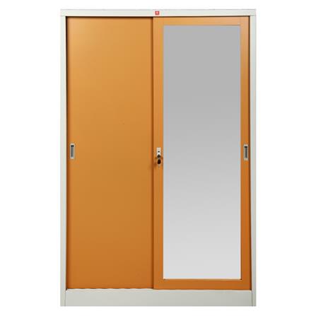 ตู้เสื้อผ้าเหล็กบานเลื่อนผสมกระจกเงา LUCKY WORLD KVS-126K-EG 118.8 ซม. สีน้ำตาล_1