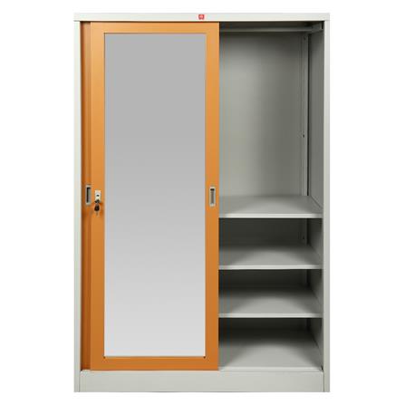 ตู้เสื้อผ้าเหล็กบานเลื่อนผสมกระจกเงา LUCKY WORLD KVS-126K-EG 118.8 ซม. สีน้ำตาล_3