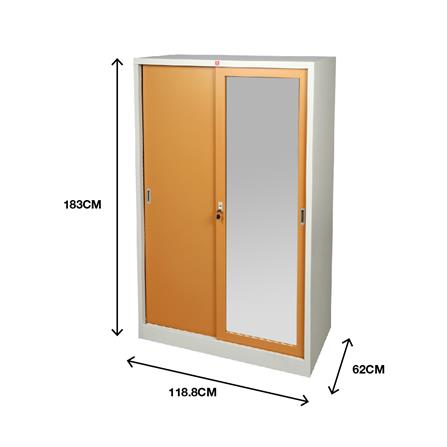 ตู้เสื้อผ้าเหล็กบานเลื่อนผสมกระจกเงา LUCKY WORLD KVS-126K-EG 118.8 ซม. สีน้ำตาล_6