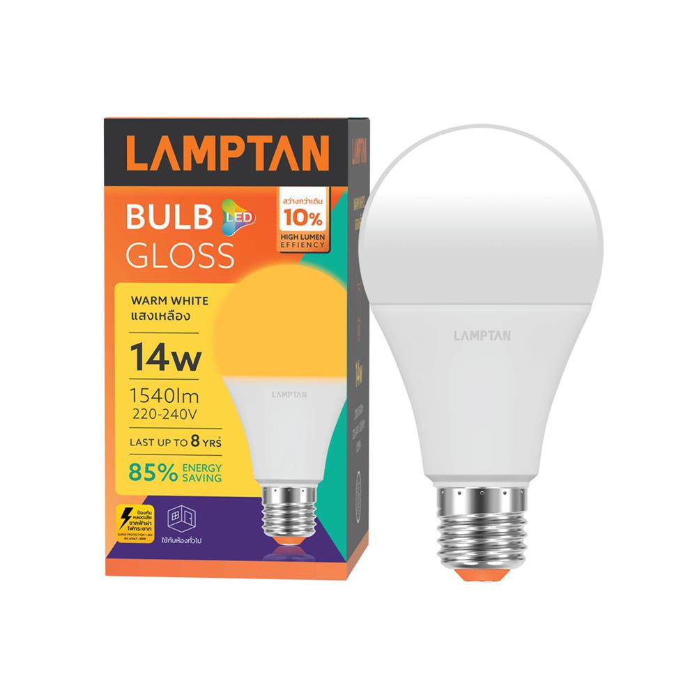 หลอด LED LAMPTAN BULB GLOSS 14 วัตต์ WARM WHITE E27