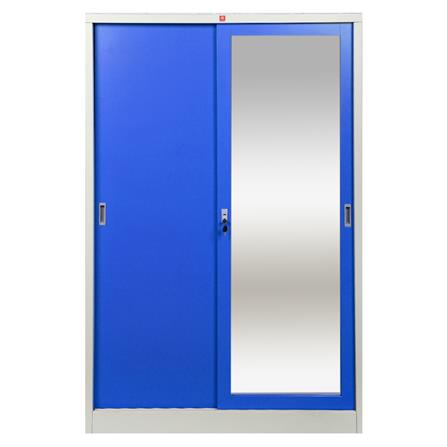 ตู้เสื้อผ้าเหล็กบานเลื่อนผสมกระจกเงา LUCKY WORLD KVS-126K-RG 118.8 ซม. สีน้ำเงิน_1