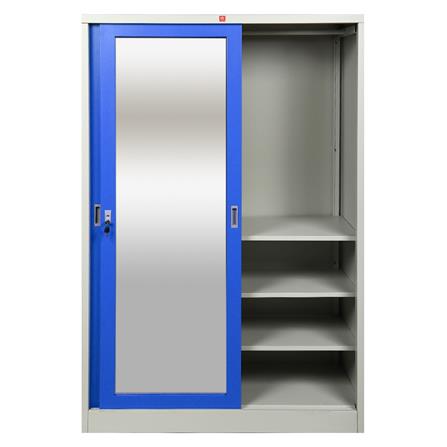 ตู้เสื้อผ้าเหล็กบานเลื่อนผสมกระจกเงา LUCKY WORLD KVS-126K-RG 118.8 ซม. สีน้ำเงิน_3