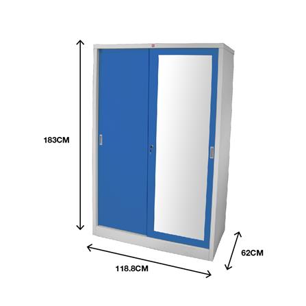 ตู้เสื้อผ้าเหล็กบานเลื่อนผสมกระจกเงา LUCKY WORLD KVS-126K-RG 118.8 ซม. สีน้ำเงิน_6