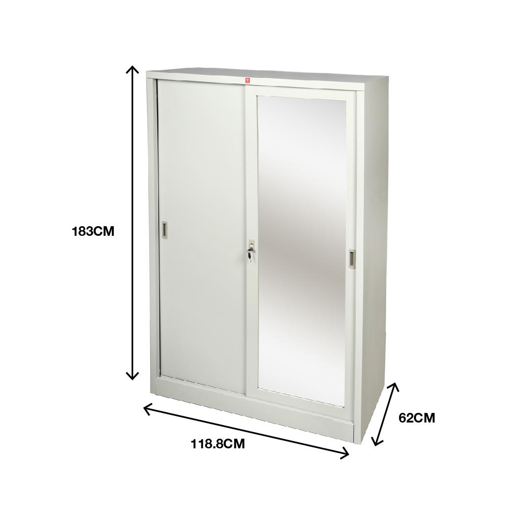 ตู้เสื้อผ้าเหล็กบานเลื่อนผสมกระจกเงา LUCKY WORLD KVS-126K-TG 118.8 ซม. สีเทาทราย