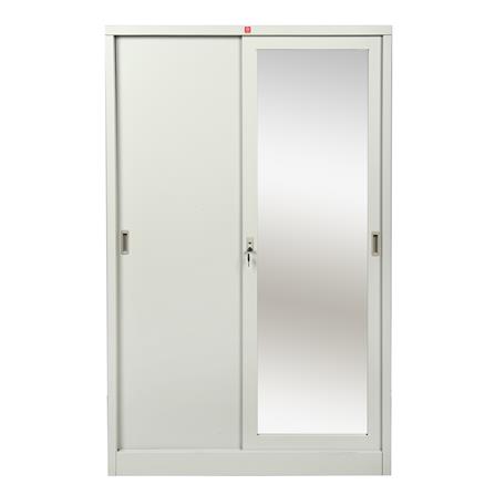 ตู้เสื้อผ้าเหล็กบานเลื่อนผสมกระจกเงา LUCKY WORLD KVS-126K-TG 118.8 ซม. สีเทาทราย_1