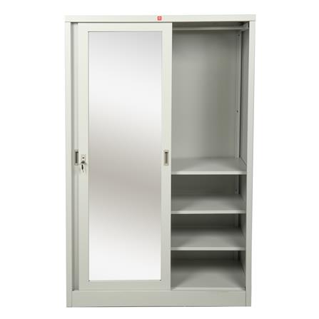 ตู้เสื้อผ้าเหล็กบานเลื่อนผสมกระจกเงา LUCKY WORLD KVS-126K-TG 118.8 ซม. สีเทาทราย_3