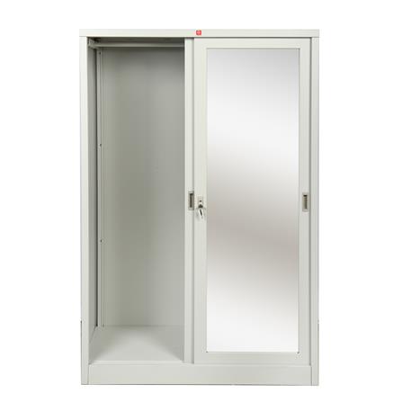 ตู้เสื้อผ้าเหล็กบานเลื่อนผสมกระจกเงา LUCKY WORLD KVS-126K-TG 118.8 ซม. สีเทาทราย_6