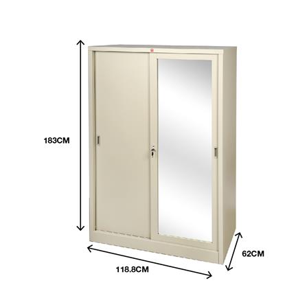 ตู้เสื้อผ้าเหล็กบานเลื่อนผสมกระจกเงา LUCKY WORLD KVS-126K 118.8 ซม. สีครีม_6