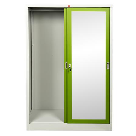 ตู้เสื้อผ้าเหล็กบานเลื่อนผสมกระจกเงา LUCKY WORLD KVS-126K-GG 118.8 ซม. สีเขียว_3