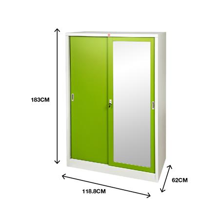 ตู้เสื้อผ้าเหล็กบานเลื่อนผสมกระจกเงา LUCKY WORLD KVS-126K-GG 118.8 ซม. สีเขียว_8