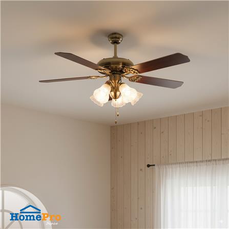 พัดลมโคมไฟ CA05 CARINI ไม้/เหล็ก CLASSIC ทองรมดำ 52