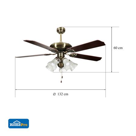 พัดลมโคมไฟ CA05 CARINI ไม้/เหล็ก CLASSIC ทองรมดำ 52