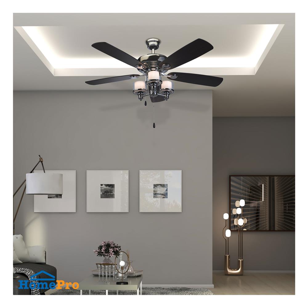 พัดลมโคมไฟ CARINI CA355-6782 52 นิ้ว สีนิกเกิลปัดด้าน 3 หัว