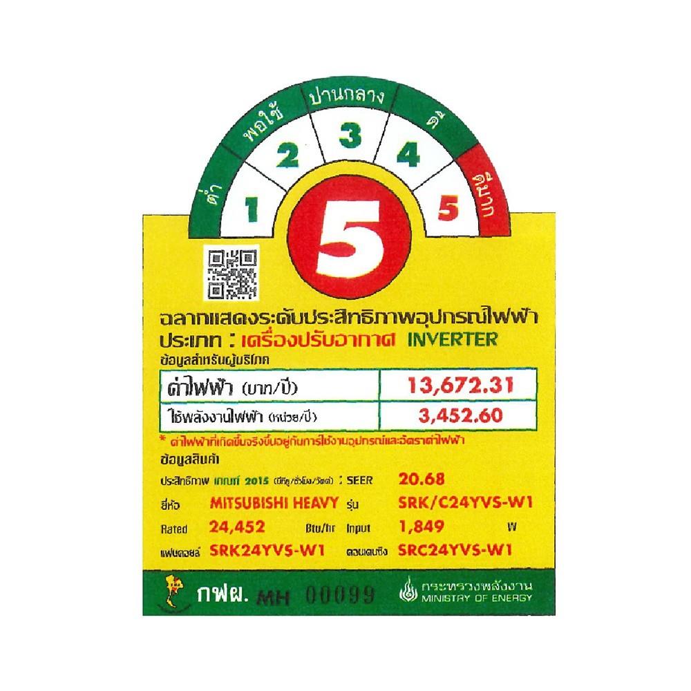 แอร์ผนัง MITSUBISHI HEAVY DUTY SRK24YVS-W1 24452 บีทียู อินเวอร์เตอร์