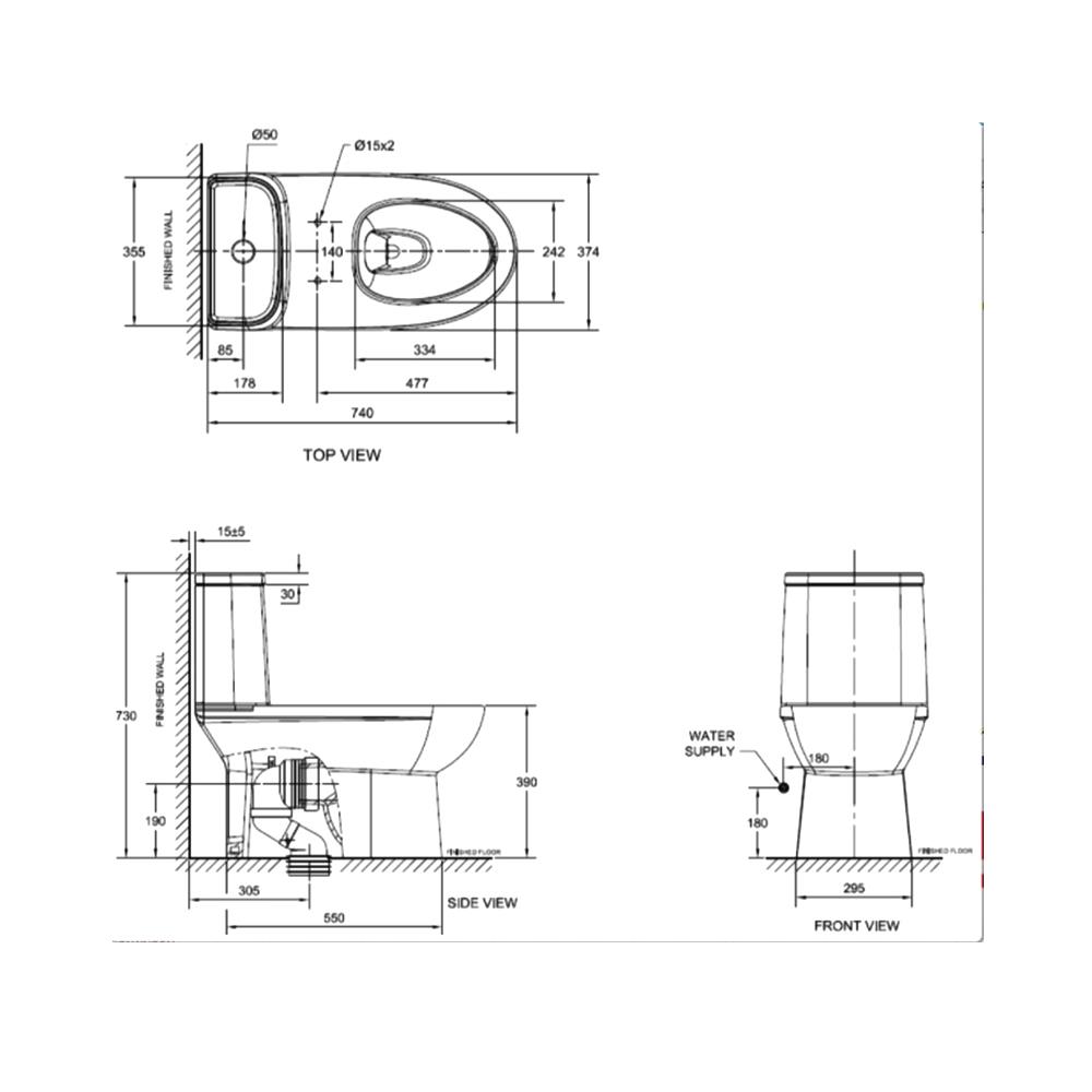 สุขภัณฑ์ 1 ชิ้น 2531SC-WT-0 3/4.2L สีขาว