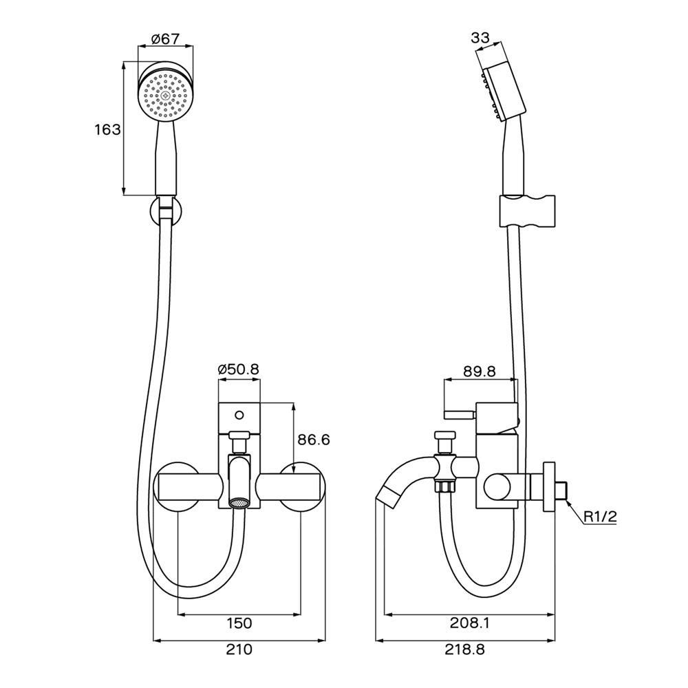 ก๊อกผสมอ่างอาบพร้อมฝักบัว WS WS-0182CS สเตนเลส